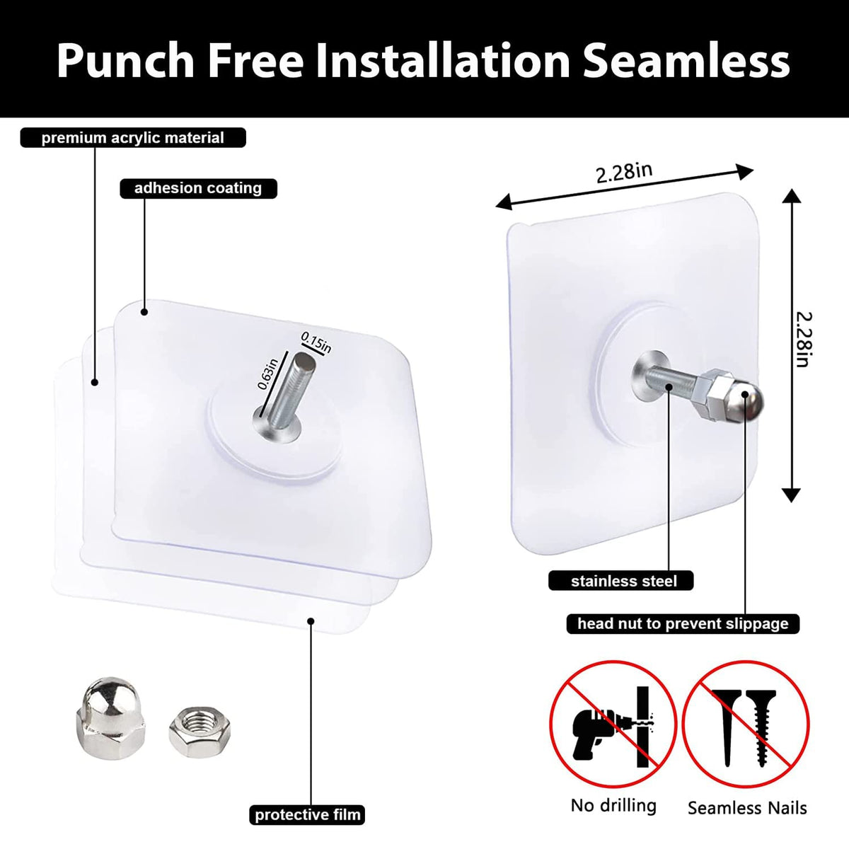 SmartShelf™ Heavy-Duty Drill-Free Adhesive Screw Wall Hook (Pack of 20)